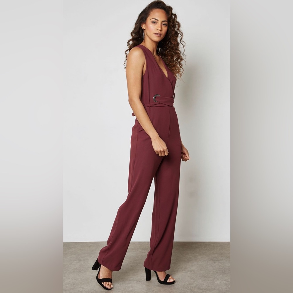 Burgundy Top Shop Eyelet Wrap Jumpsuit